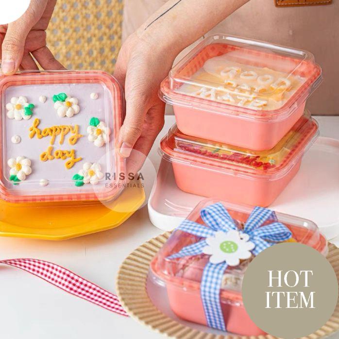 ✶ [Isi 10 BOX] Kotak Packaging Lunch Box Cake Kue Pudding Dessert Box Cookies Gingham Rissa Essentia