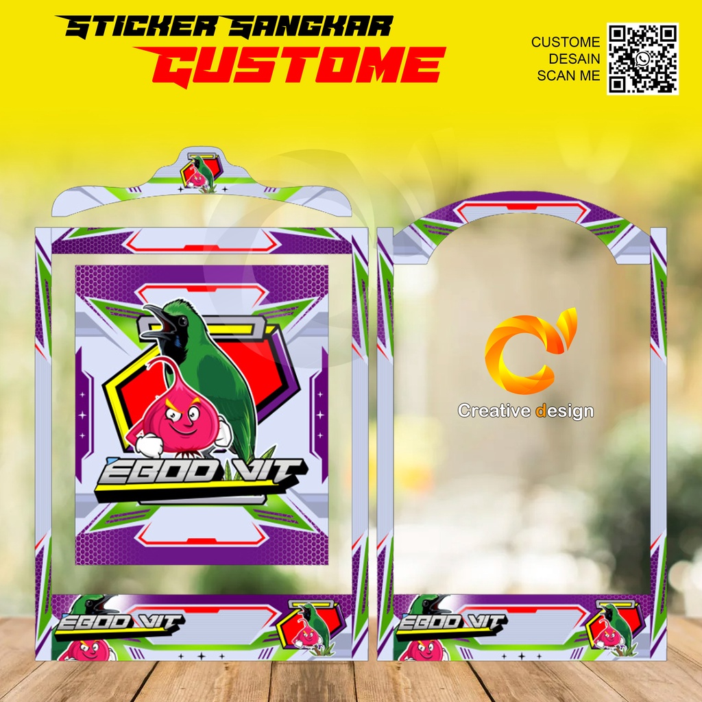 STICKER DECAL SANGKAR KOTAK MOTIF CUCAK IJO