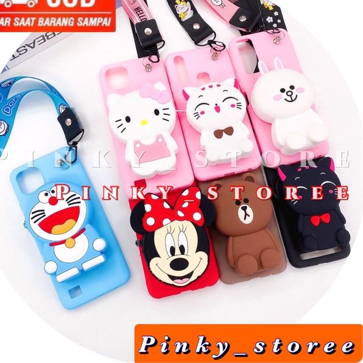 Grosir Murah Redmi 5+/ Redmi 8/ 8A/ 8A Pro/ Note 7/ Note 5A/ Case Karakter Dompet Koin + Tali