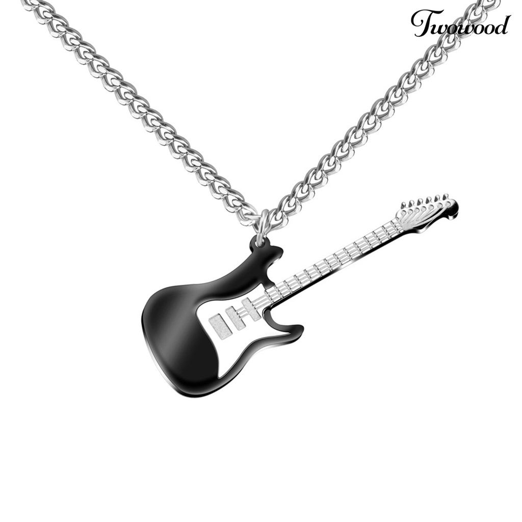 Twowood Pria Kalung Punk Keren Hip Hop Kepribadian Stainless Steel Bass Gitar Liontin Klavikula Kalung Fashion Perhiasan