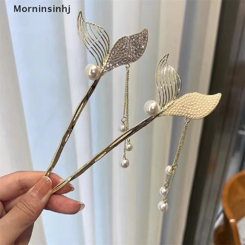 Mornin Berlian Imitasi Mutiara Bunga Rambut Tongkat Chinese Hair Chops Vintage Tassel Hair Pin Bell Bunga Anggrek Jepit Rambut Garpu Lidi Hair Styling Decor Jewelry id