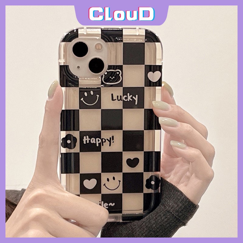 IPHONE Pasangan Chessboard Cinta Hati Case Kompatibel Untuk Iphone7 6s 8 6 Plus XR X13 11 12 14 Pro Max XS Max SE 2020 Smiley Lucu Shockproof Airbag Lembut Tpu Bunga Cover