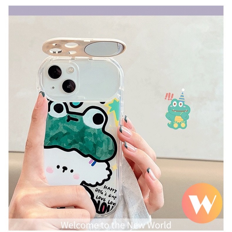 Kelinci Lucu Flip Make Up Mirror Case Kompatibel Untuk IPhone 11 Pro Max 7Plus 87 Plus XR X 13 11 12 14 Pro Max XS Max SE 2020 Graffiti Kartun Hewan Kodok Anjing Lembut Kembali Cove