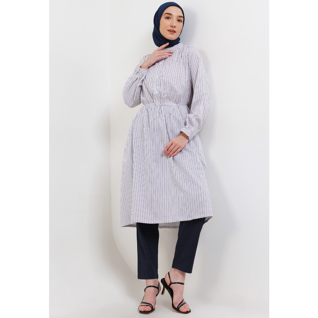 MFMW Tikcebe Midi Dress Putih Motif Salur