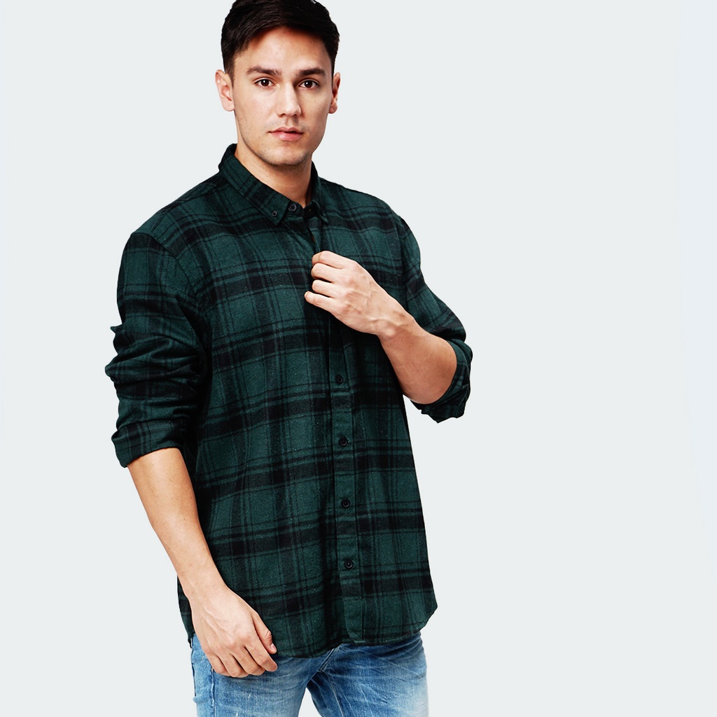 Bombboogie Kemeja Pria Flanel Coda Green Black 24816B5HB