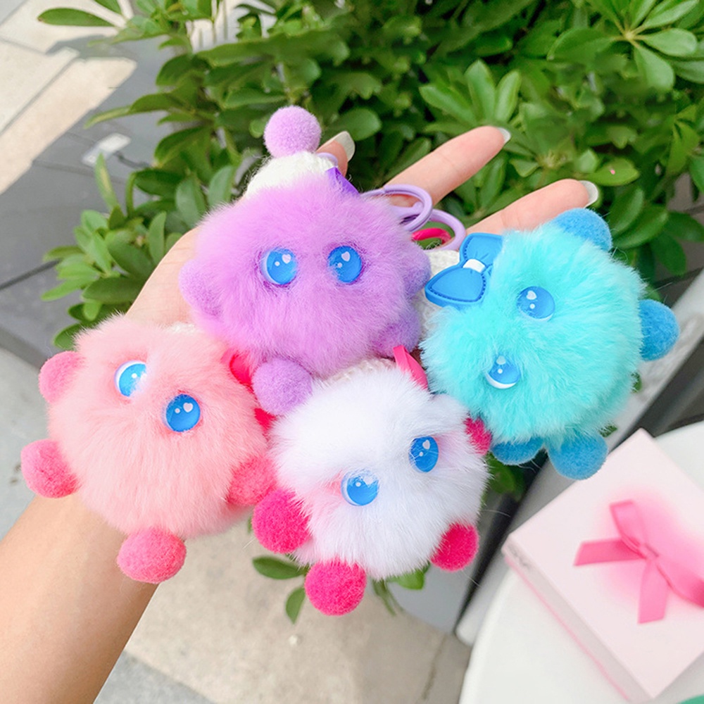 1 Pcs Ins Warna-Warni Mewah Bola Boneka Berbulu Gantungan Kunci Tas Aksesoris Gantungan Kunci Dekorasi Warna Acak