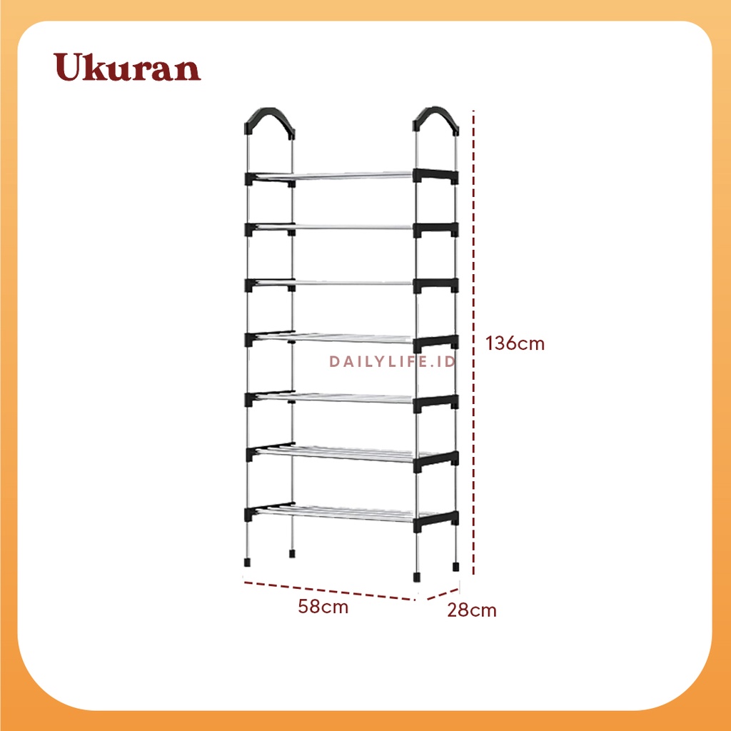 Rak Serbaguna Stainless Steel Multifungsi Sepatu Sandal 5 Susun 6 Susun 7 Susun - RAK-SPTBESI - Dailylife.id