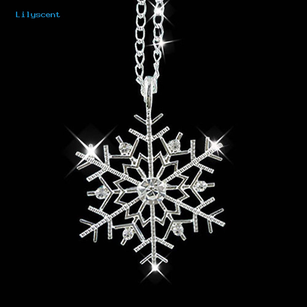 [LS] Fashion Frozen Snowflake Shiny Rhinestone Pendant Rantai Kalung Hadiah Natal