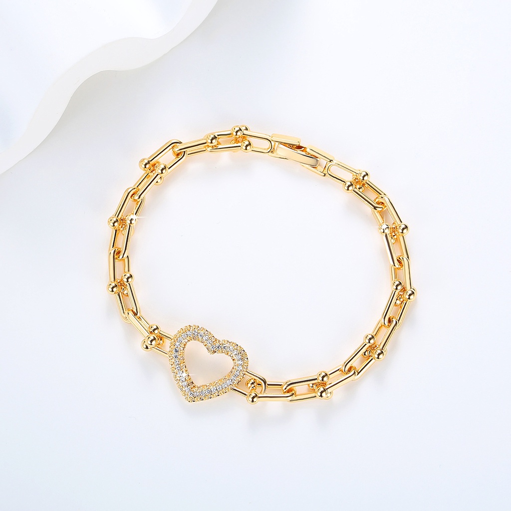 Y940 [COD✔] Gelang Titanium Wanita Diamond Hati Hampa Terbaru Anti Karat Tdk Luntur Lapis Emas Wanita Perhiasan