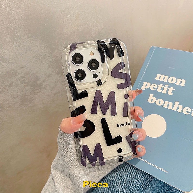 Ins Bening Airbag Shockproof Case Kompatibel Untuk IPhone 7plus 8plus 11 6 6S 7 8 Plus 14 13 12 Pro MAX XR X XS MAX Lucky Huruf Alfabet Sederhana TPU Lembut Penutup Belakang Anti Jatuh