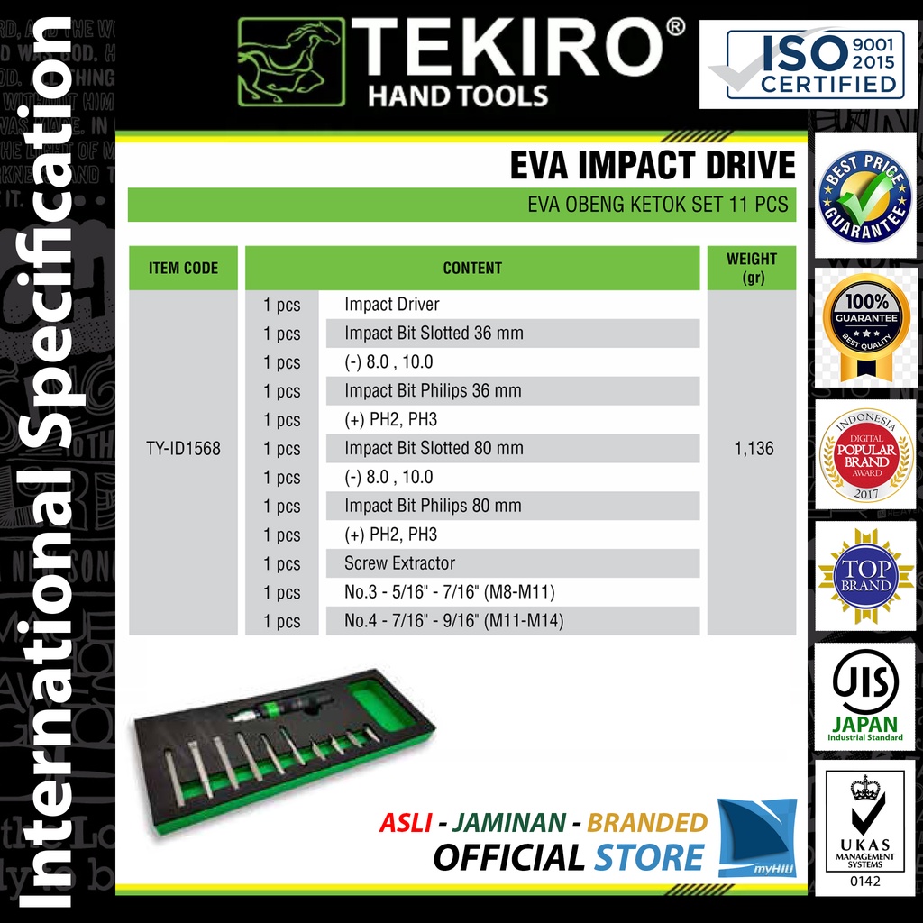 Obeng Ketok Isi 11 pcs Perkakas Laci Kemasan EVA / Impact Drive EVA Set TEKIRO