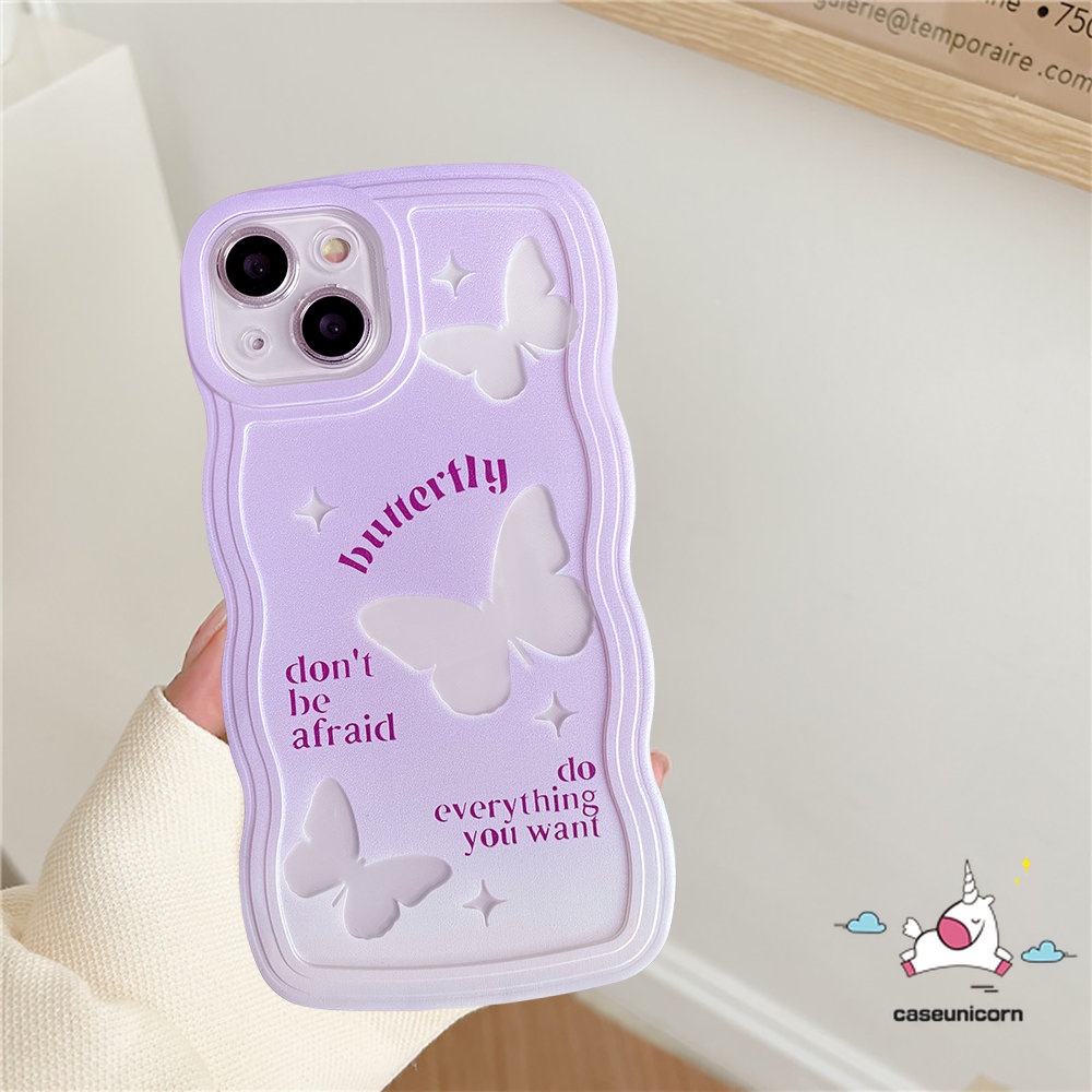 IPHONE Casing Ponsel Kompatibel Untuk Iphone11 14 13 12 Pro Max 6 6s 8 7 Plus XR X XS Max SE 2020 14 Plus Kupu-Kupu Fantastis Ungu Gradien Tepi Bergelombang Lembut TPU Cover