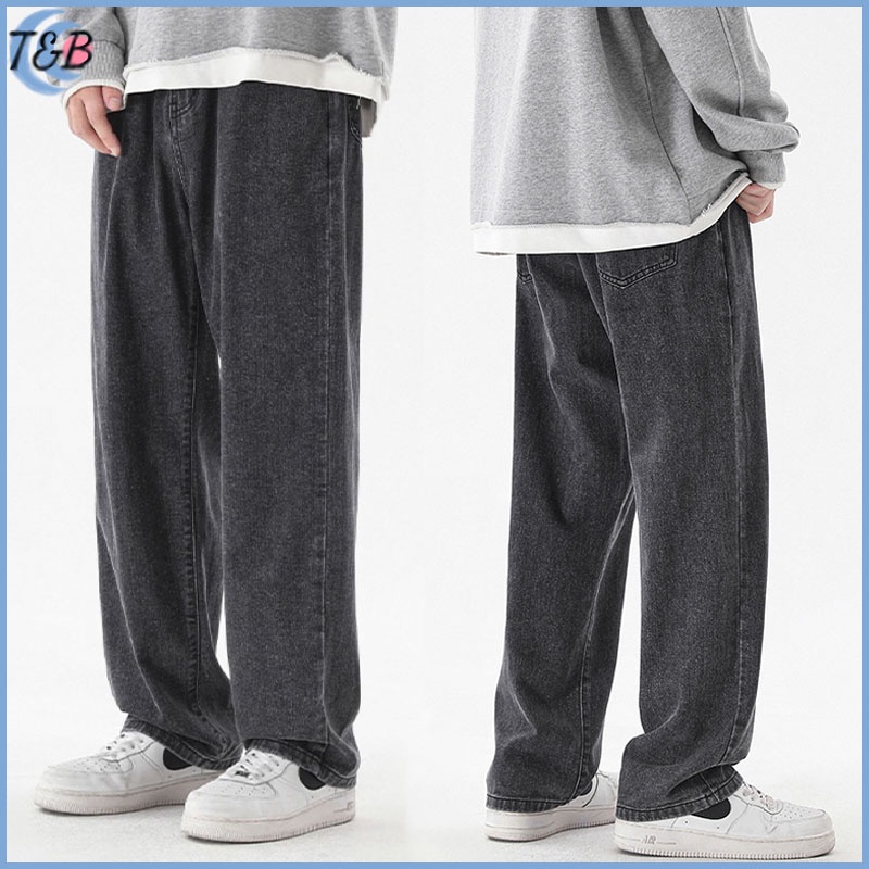 Jeans korean style Celana jeans panjang standart reguler fit Biru muda celana jeans cowok dewasa celana gombrong cowok celana kulot pria loose pants pria straight jeans