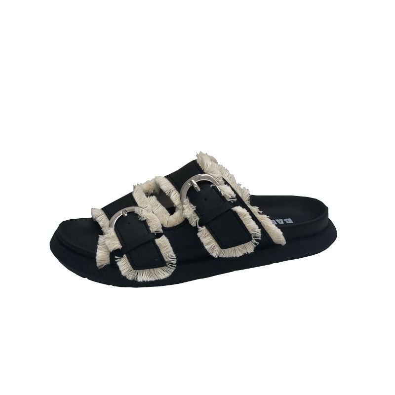 #Sisjuly# Sandal rumbai retro wanita sandal rumbai mode gesper sabuk kulit lembut sandal kasual