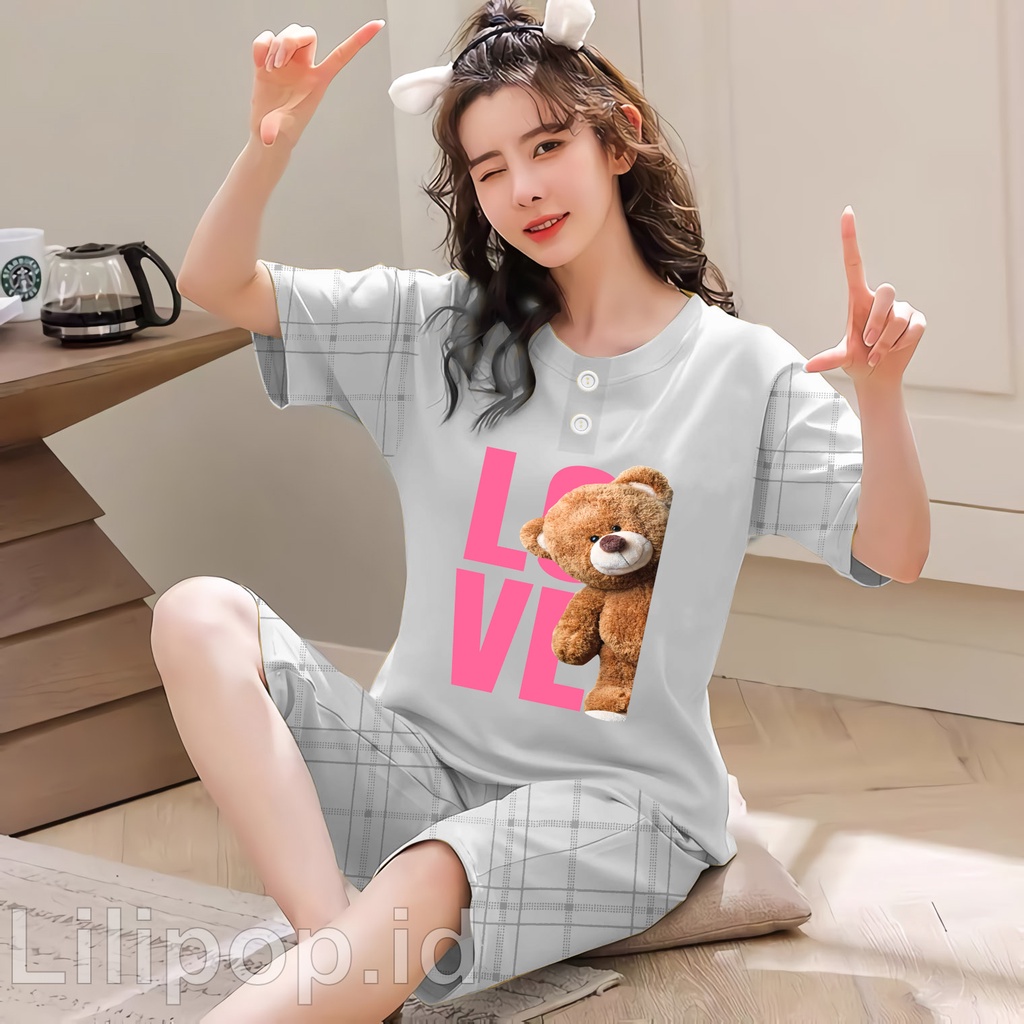 Lilipop.id  Baju Tidur Wanita Love bear pants Celana Pendek Allsize Baby Doll Bahan Kaos Dewasa