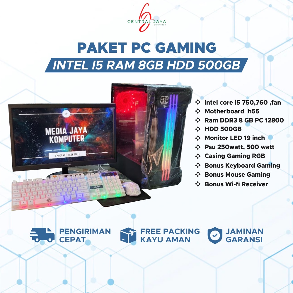 PC Gaming 1 Set intel i5 750 Ram 8GB Hdd 500GB LED 19 inch - komputer gaming full set murah desktop rakitan