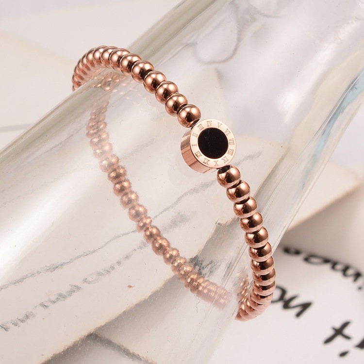 Gelang Manik-Manik Digital Bentuk Bulat |  Band Bahan Titanium Steel 18k Warna Rose Gold | Perhiasan Bahan Stainless Steel