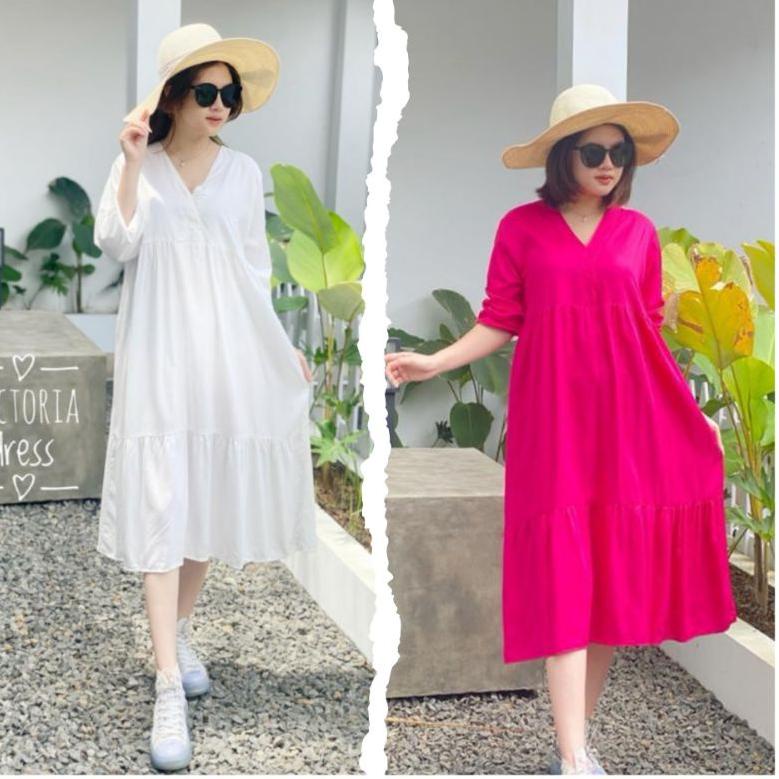 Buruan Serbu [Bonus Mini Gold] Victoria Home Dress | Dress Midi Rayon Twill | Daster Viral Busui | H