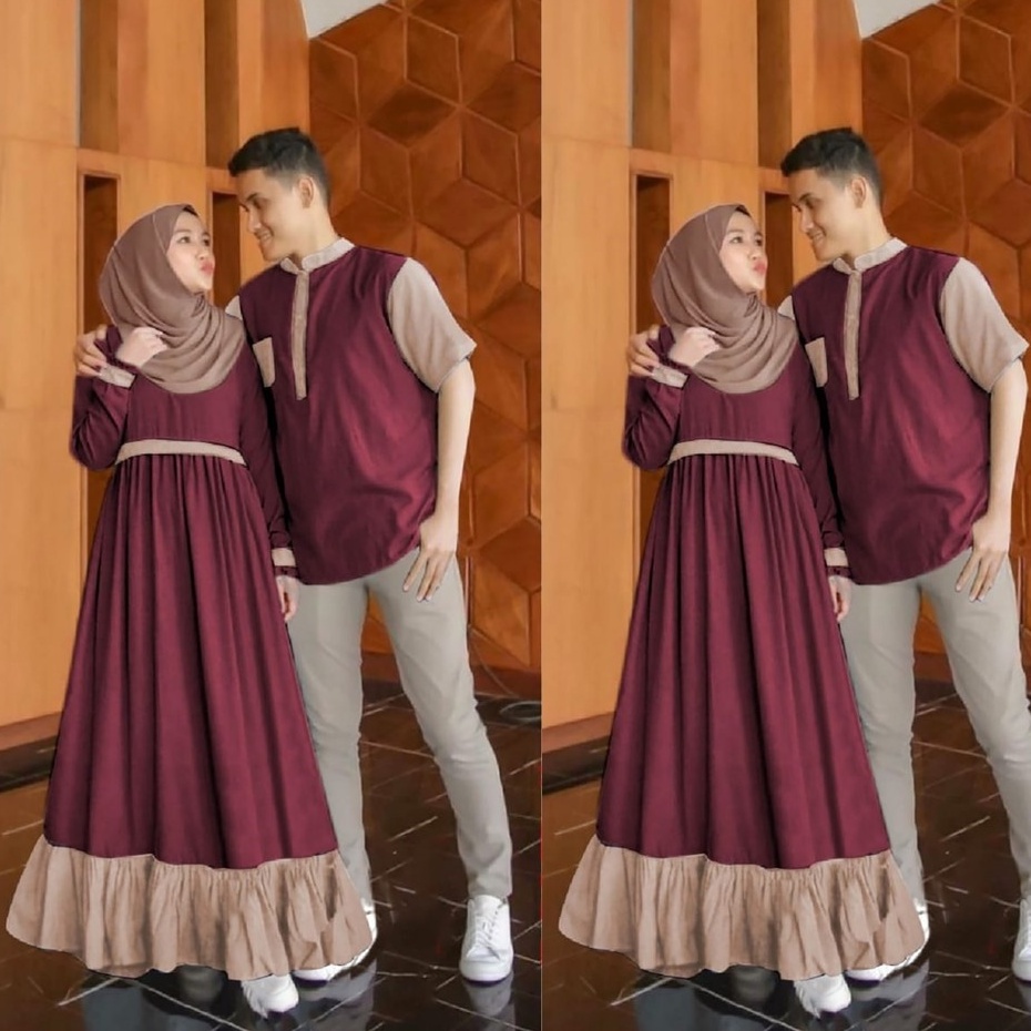 Baju Gamis Couple Keluarga Suami Istri Pasangan Terbaru Buat Kapelan Kemeja Dan Gamis Batik Kombinasi Polos Remaja Simple Dan Modis Cod - Aron Couple  Baju Pasangan Cp Remaja Setelan Dress Kemeja Fashion Muslim Pesta Kondangan Termurah Terlaris