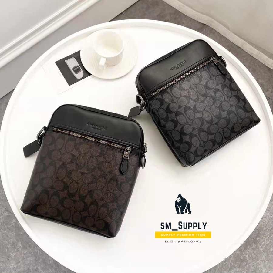 COACH TAS PRIA HOUSTON FLIGHT CROSSBODY BAG IN SIGNATURE CANVAS F73336 - Hitam
