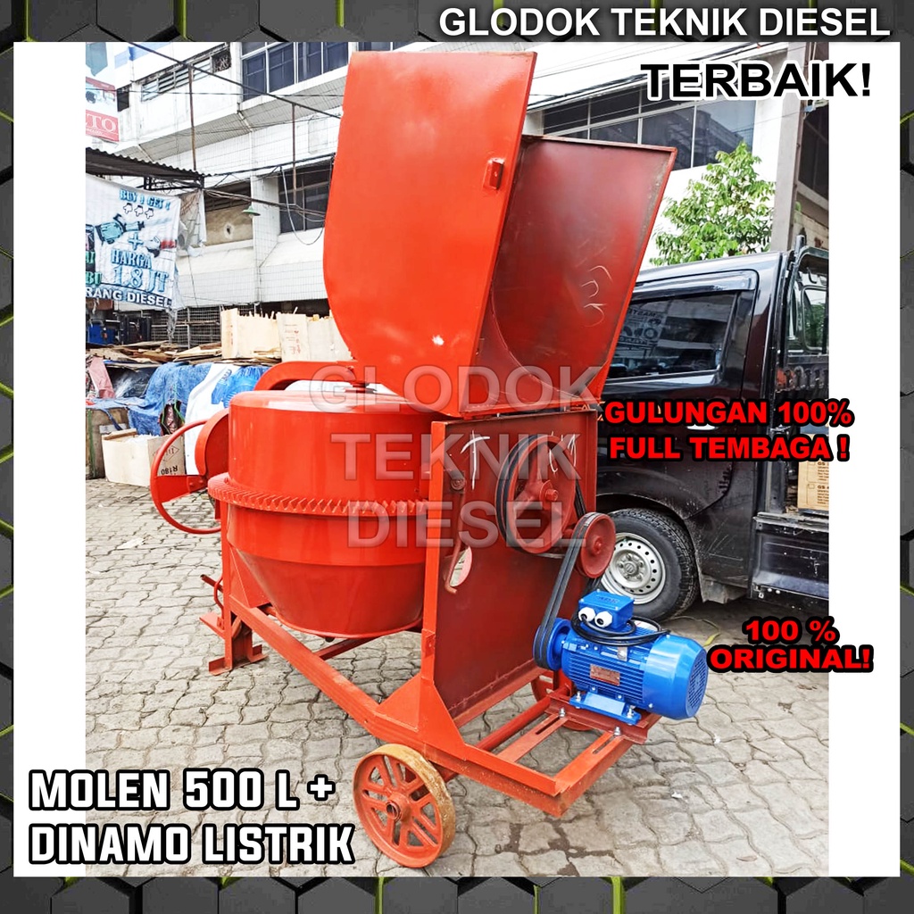 Mesin Molen Cor Beton 500 L LITER + Dinamo Elektro Listrik 3 Phase KUALITAS TERBAIK