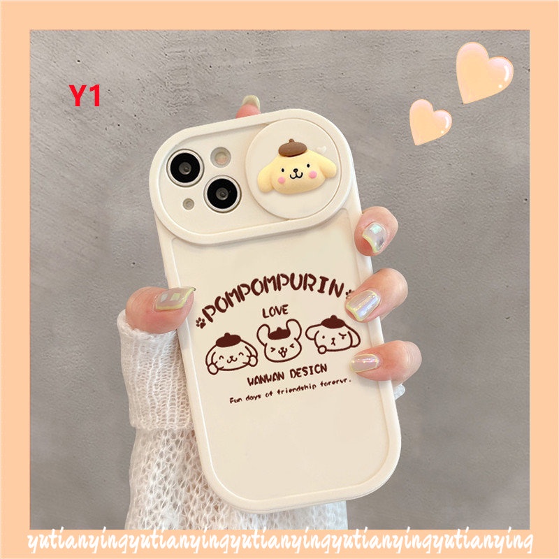 IPHONE Casing Ponsel Kompatibel Untuk Iphone11 7 8 Plus XR 13 12 Pro MAX X XS MAX Lovely Cinnamoroll Pom Pom Purin Kartun Lucu Boneka 3D Tarik Jendela Pelindung Kamera Lembut TPU Cover