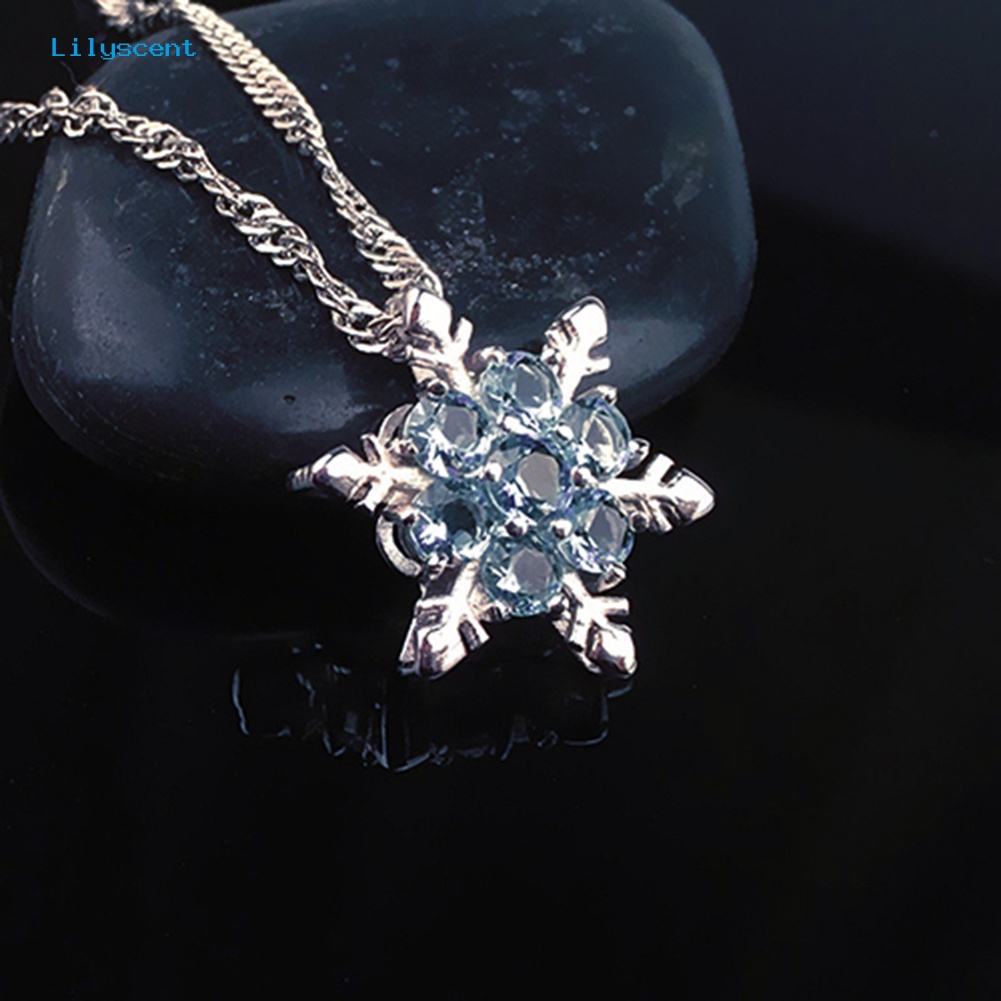 [LS] Fashion Wanita Berlian Imitasi Mengkilap Snowflake Pendant Pendek Rantai Choker Kalung