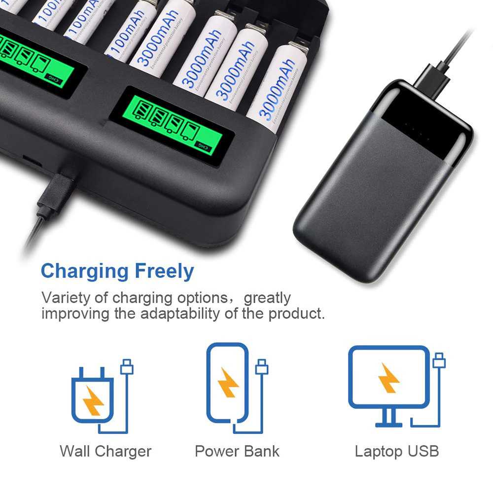 PALO Charger Baterai 8 Slot Dual LCD for AA AAA C D - NC556