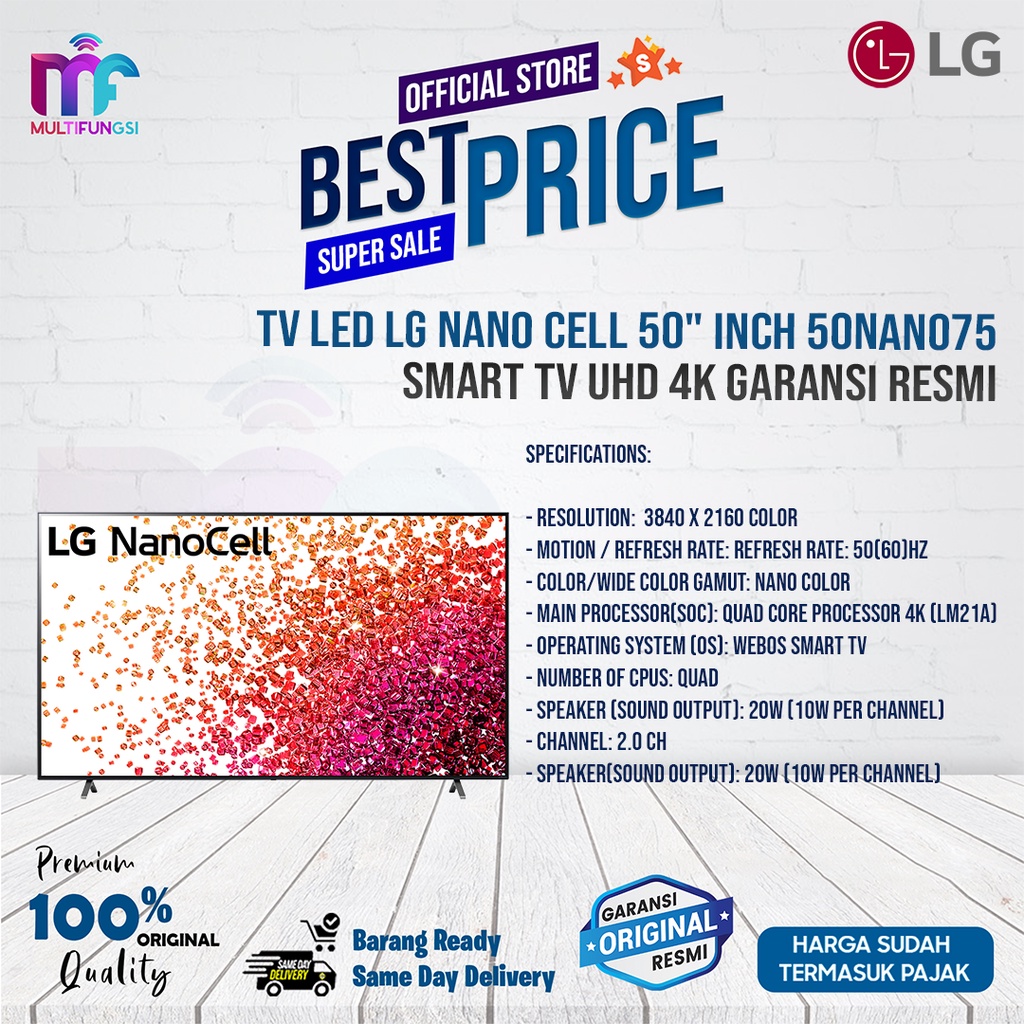 TV LED LG Nano Cell 50&quot; Inch 50NANO75 Smart TV UHD 4K Garansi Resmi