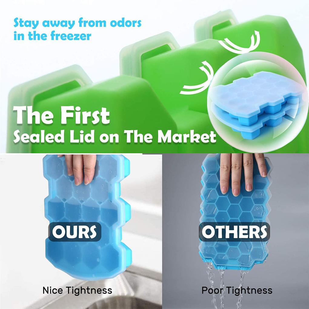 Cetakan Es Batu Silicone Cube Maker Hexagon Grids Ice Cube Tray Dengan Tutup