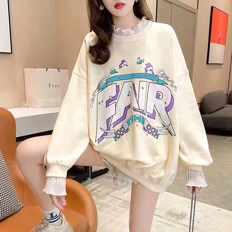 yikoo-Plus size sweater jaring tambal sulam sweatshirts korea wanita