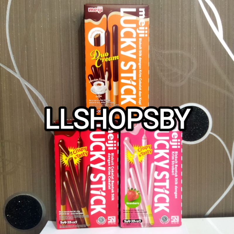 

meiji lucky stick coklat strawberry duo cream