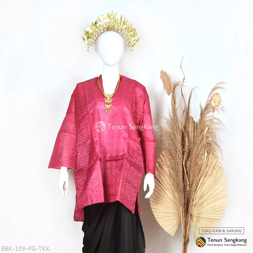 Baju Bodo Kristal Premium Polos Bugis Makassar Dewasa Tokko Lengan Panjang Magenta - Tenun Sengkang 