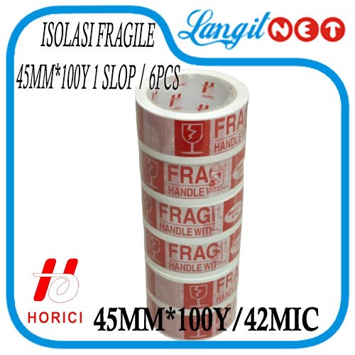HORICI145 FRAGILE TAPE MERAH PUTIH 4 1 45MM x 100Y 42MIC 6PCS