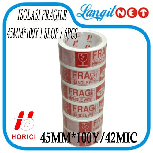 HORICI145 FRAGILE TAPE MERAH PUTIH 4 1 45MM x 100Y 42MIC 6PCS