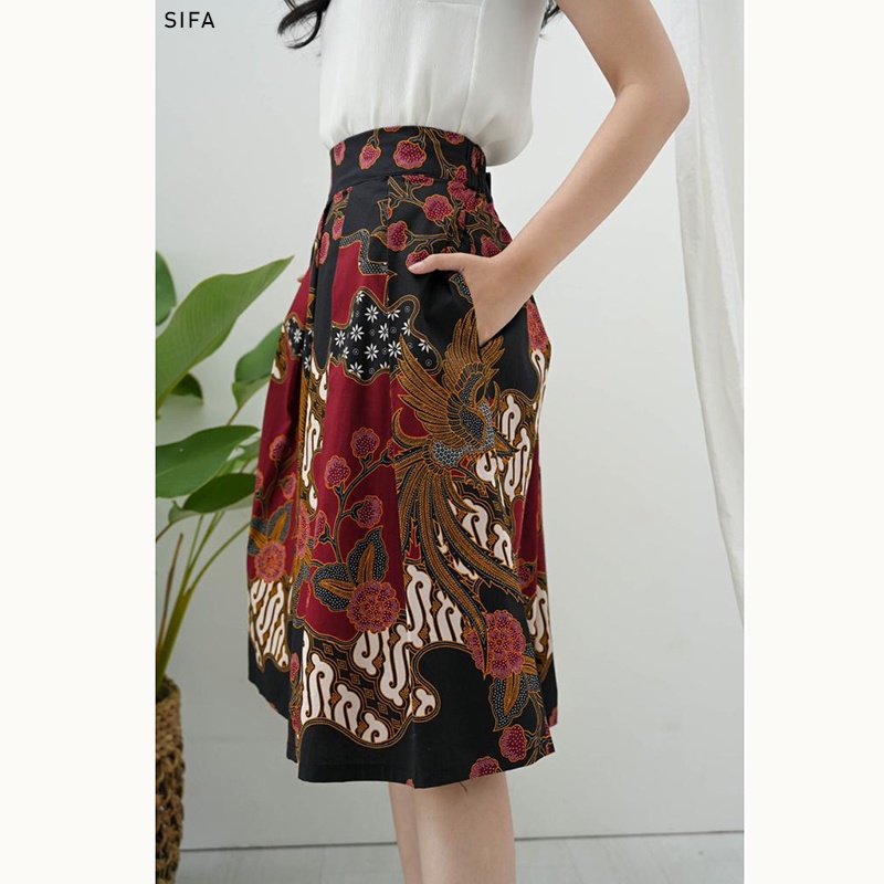 Evercloth Sifa Skirt Batik Wanita Selutut Bawahan Batik Perempuan Rok