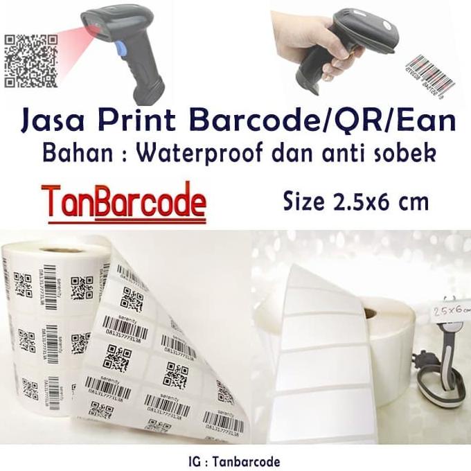 

cetak sticker barcode/qr waterproof 2.5x5.2cm asset
