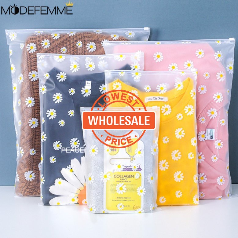 [Harga Grosir] [Unggulan] Tas Penyimpanan Ritsleting Pakaian Little Daisy 1per5pcs Kuning Buram Busur Ritsleting Organizer Bag PE Bening Frosted Underwear Storage Bag