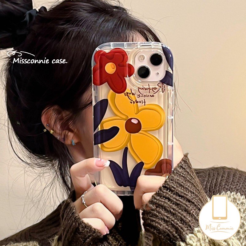 Ins Korea Lukisan Cat Minyak Case Kompatibel Untuk iPhone 7Plus 8Plus 11 13 12 14 Pro Max X XR 6 6s 8 7 Plus XS Max SE 2020 Fashion Bunga Lembut Tpu Shockproof Airbag Phone Cover