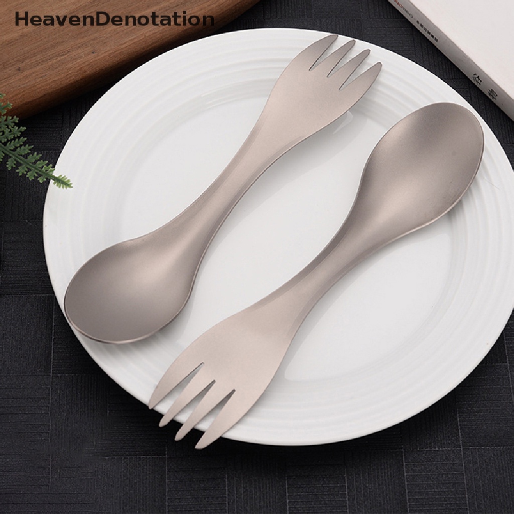 [HeavenDenotation] Sendok Titanium Spork Outdoor Camping Piknik Dual purpose Titanium Fork Spoon Ultralight Cookware Peralatan Berkemah Portabel HDV