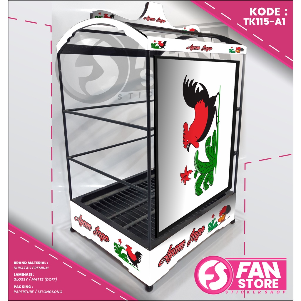 STICKER DECAL SANGKAR KOTAK | DECAL SANGKAR BURUNG | DECAL KANDANG BURUNG MOTIF JAGO