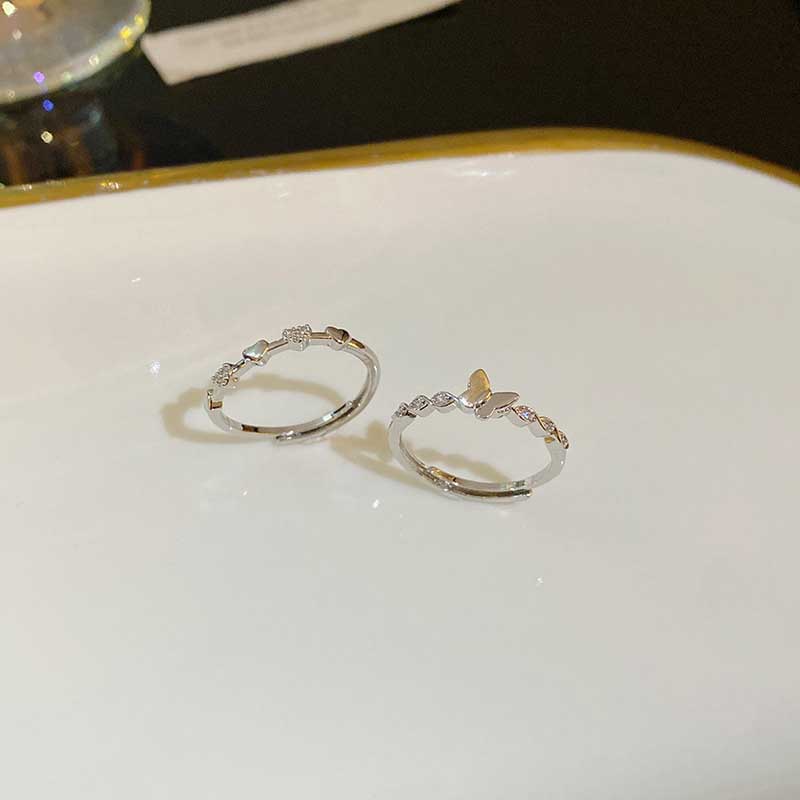 2 Pcs Set Indah Kupu-Kupu S925 Perak Berlian Kristal Wanita Fashion Perhiasan Pernikahan Pertunangan Rings