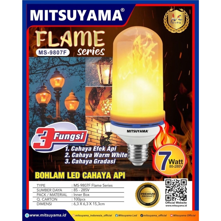 Barangunik2021 -Bohlam Lampu LED 7 Watt Cahaya Api Kuning Mitsuyama MS-9807F Flame