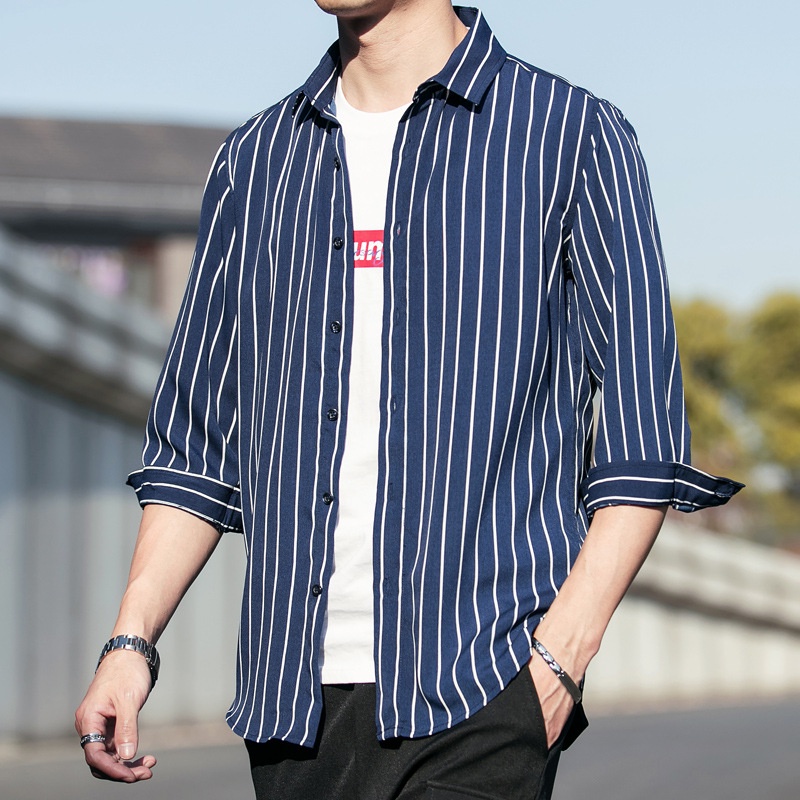 Kemeja Pria Premium Produsen Langsung  Setengah Lengan Kemeja  Tiga Kuartal Lengan    Slim Lengan Se