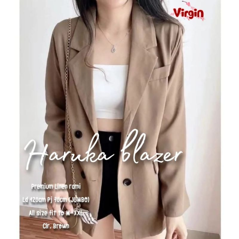 Jas Wanita LD 120 Jumbo XXL HARUKA Blazer Outer Premium Linen Rami Fashion Wanita Korea Terbaru Keki