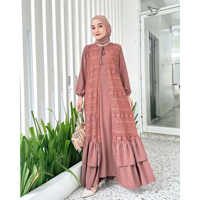 Lyodra Set Dress - Gamis Brukat Rompi Motif Busana Muslim Dress Muslim