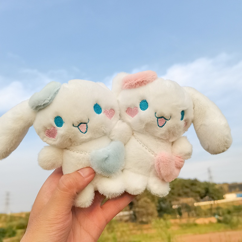 12 cm Kawaii Sanrio Cinnamoroll Kartun Boneka Mewah Pasangan Magnetik Lembut Boneka Gantungan Kunci Lucu Ransel Liontin Mainan Anak Perempuan