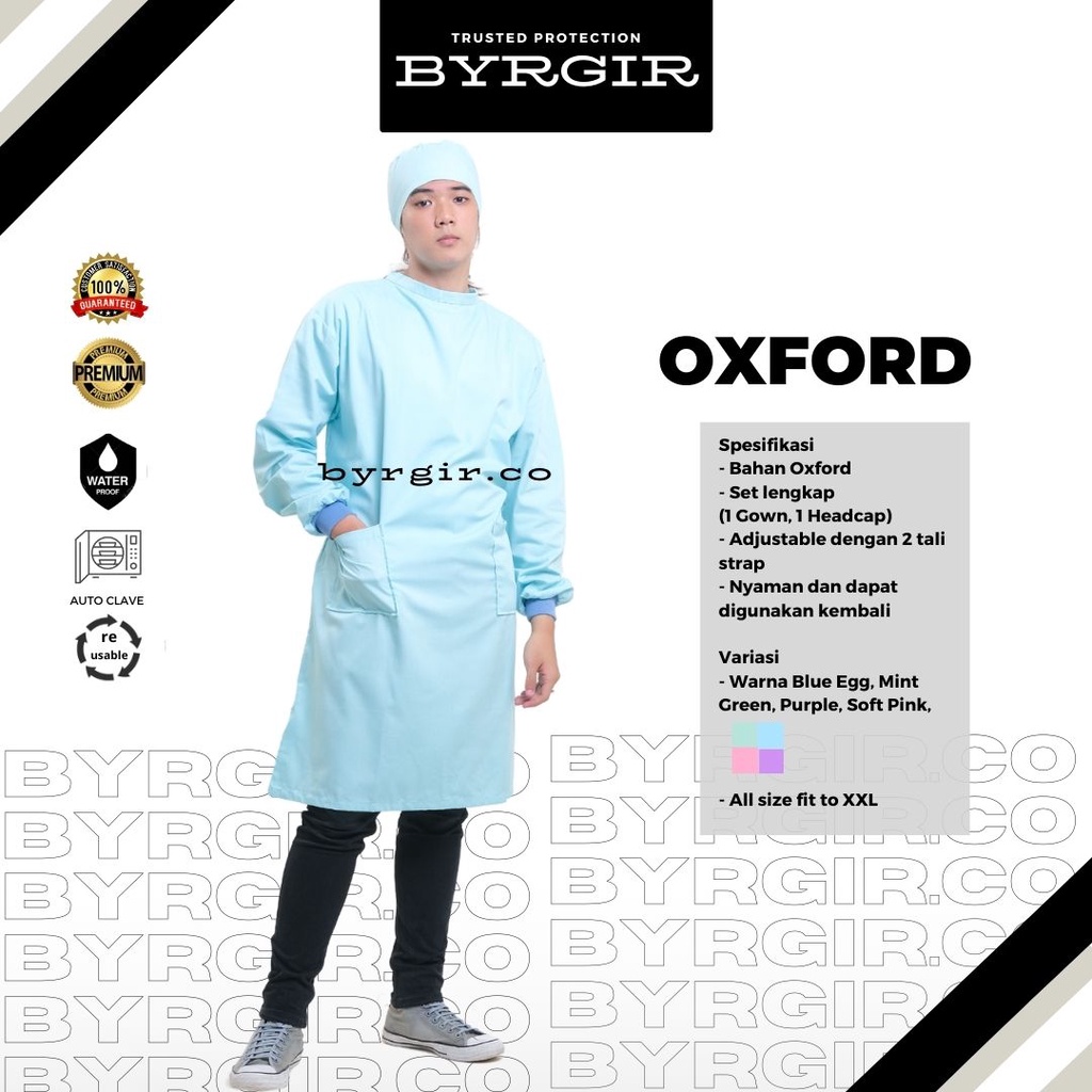 BYRGIR  Surgical Gown Baju Gaun Operasi Katun Oxford Waterproof APD Perawat Rumah Sakit