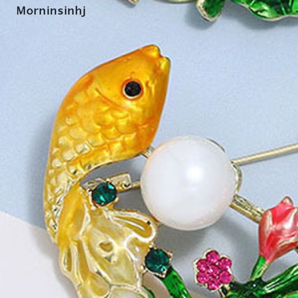 Mornin Perhiasan Bros Kristal Ikan Merah Vintage Untuk Wanita Strass Pin Dan Aksesoris id