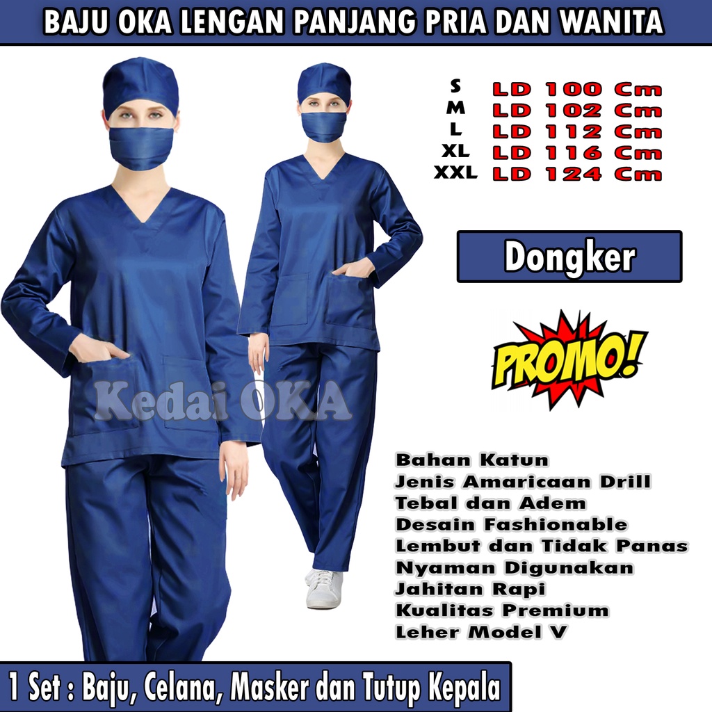 Jual Seragam Oka Lengan Panjang / Baju Jaga Suster Rumah Sakit / Baju Dinas perawat / Baju Ok Medis / Baju Bidan / odel Terbaru - Promo Murah